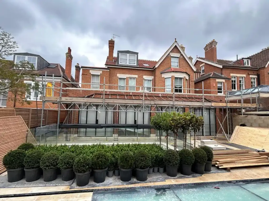 steel scaffolding on a house